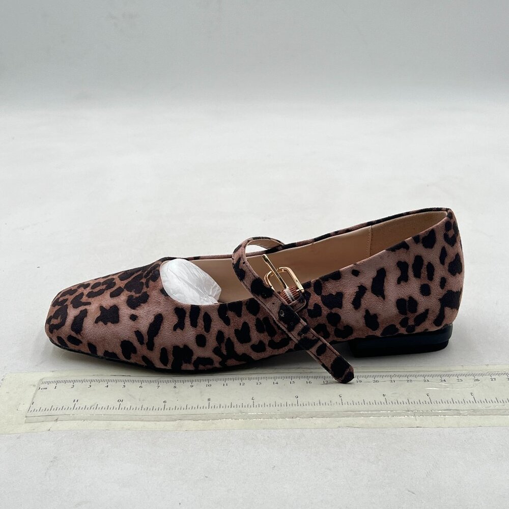 Brown Leopard Animal Print Mary Jane Flats Shoes Square Toe Dress Casual Shoes